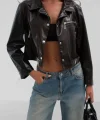 Fermuar Detay Parlak Deri Ceket