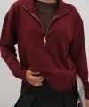 Fermuar Ve Dikiş Detaylı Sweatshirt