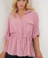 Fermuarlı Gömlek 0721 - Pudra