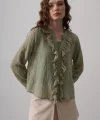 Fırfır Transparan Gömlek - Haki