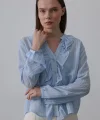 Fırfır Transparan Gömlek - Mavi