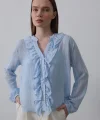 Fırfır Transparan Gömlek - Mavi