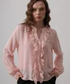 Fırfır Transparan Gömlek - Pudra