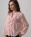 Fırfır Transparan Gömlek - Pudra