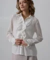 Fırfır Yakalı Şifon Gömlek - Beyaz