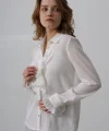 Fırfır Yakalı Şifon Gömlek - Beyaz
