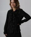 Fırfır Yakalı Şifon Gömlek - Siyah