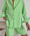 Fıstık Yeşili Önü Cepli Gömlek Ve Şort Takım