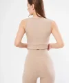 Fitilli Baskılı Crop  Bej