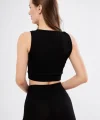 Fitilli Baskılı Crop - Siyah