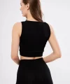 Fitilli Baskılı Crop - Siyah