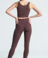 Fitilli Full Likralı Yüksek Bel Toparlayıcı Tayt Günlük Ve Spor Kullanım - Kahverengi