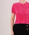 Fitilli Kısa Kollu Parlak Fuşya Bluz