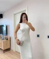 Fitilli Triko Elbise Maxi Uzun boy - Beyaz
