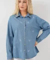Fiyonlu Kot Gömlek 20329 - Mavi
