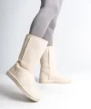 FREYA Bağcıksız Düz Taban İçi Kürklü Süet Kadın Bot  SKT - Krem