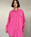 Fuşya Çift Cep Kapaklı Çıtçıtlı Gömlek
