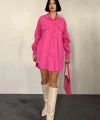 Fuşya Çift Cep Kapaklı Çıtçıtlı Gömlek
