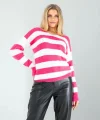Fuşya Çizgili Triko