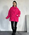 Fuşya Etiketli Pile Detaylı Ceket