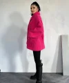 Fuşya Etiketli Pile Detaylı Ceket