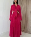 Fuşya Fitilli Gömlek Ve Uzun Etek Takım