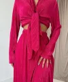 Fuşya Fitilli Gömlek Ve Uzun Etek Takım