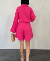 Fuşya Gömlek Ve üslin Şort Takım