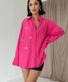 Fuşya Klasik Kalıp El İşlemeli Gömlek