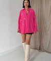 Fuşya Klasik Kalıp El İşlemeli Gömlek