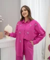 Fuşya Klasik Taşlı Keten Takım Takım