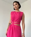 Fuşya Kuşaklı Crop Ve Etek Takım
