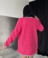 Fuşya Şeritli Bukle Hırka