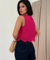 Fuşya Sıfır Kol Brode Bluz