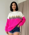 Fuşya Zikzak Desenli Triko Kazak
