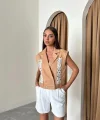 GABARDİN YELEK DANTEL DETAYLI - Kahverengi