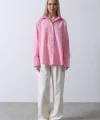 Geniş anşet Detaylı Gömlek  Şeker Pembe