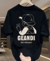 Geniş Kesim Pamuklu Tişört - GANDHI The Project Baskılı, Siyah, Rahat Kesim, Kısa Kollu, Günlük Kıyafet, Her Gün Giyilebilecek Tişört- Siyah
