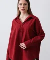 Geniş Manşet Detaylı Gömlek - Bordo