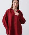 Geniş Manşet Detaylı Gömlek - Bordo