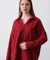 Geniş Manşet Detaylı Gömlek - Bordo
