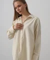Geniş Manşet Detaylı Gömlek - Ekru