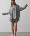 Geniş Manşet Detaylı Gömlek - Gri