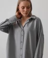 Geniş Manşet Detaylı Gömlek - Gri