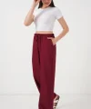 Geniş Paça Keten Pantolon 6735 - Bordo