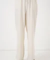 Geniş Paça Keten Pantolon 6735 - Ekru
