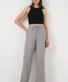 Geniş Paça Keten Pantolon 6735 - Gri