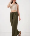Geniş Paça Keten Pantolon 6735 - Haki