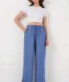 Geniş Paça Keten Pantolon 6735 - İndigo