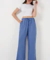 Geniş Paça Keten Pantolon 6735 - İndigo